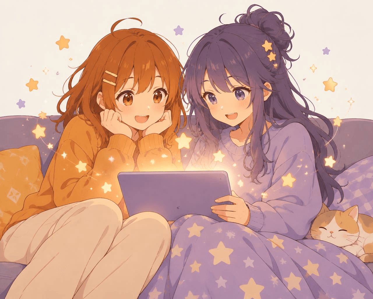 Two friends watching anime together